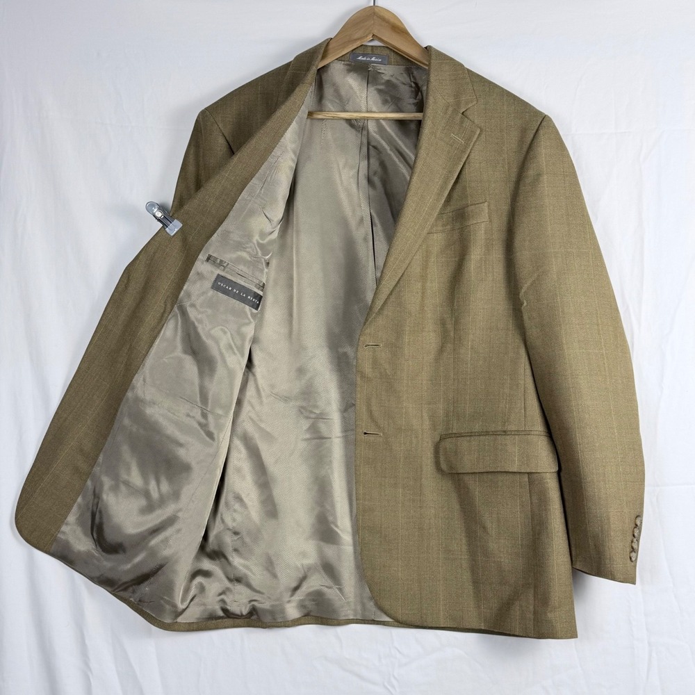 Oscar de la Renta Mens Blazer Tan Plaid Corporate Professional
